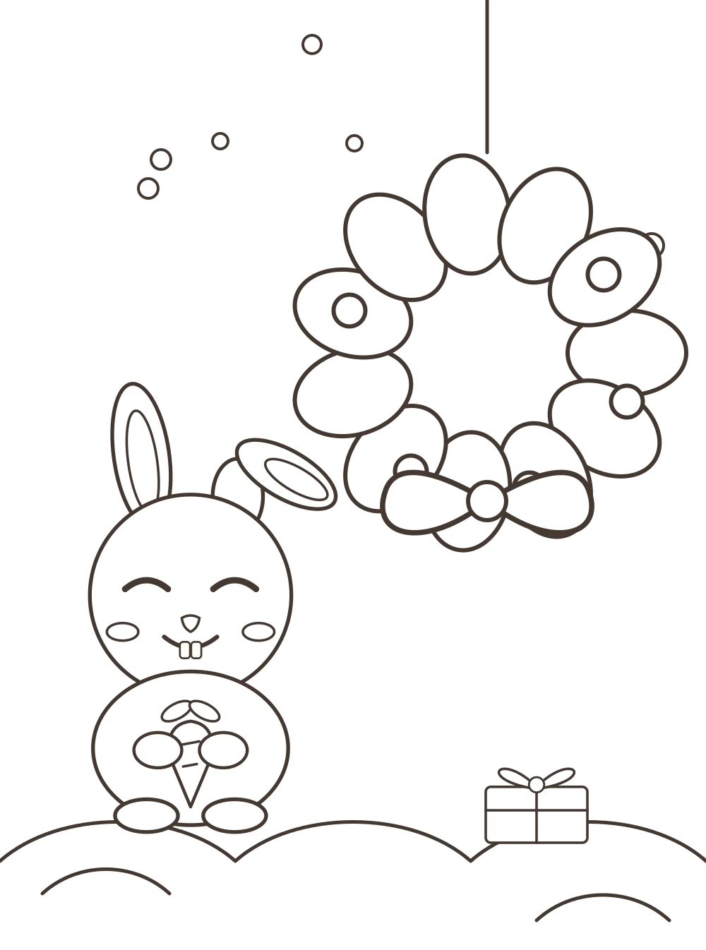 bunny and christmas wreath Christmas colouring page