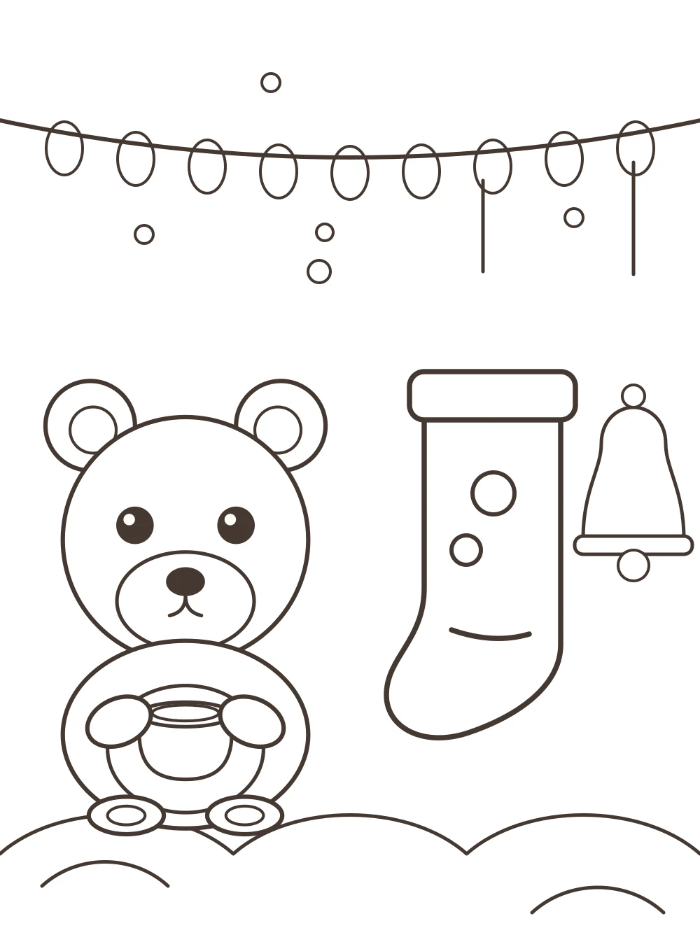 bear and christmas stocking Christmas colouring page