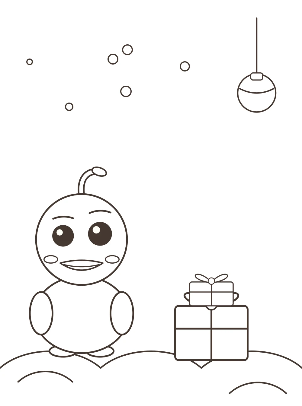 duck with christmas presents Christmas colouring page