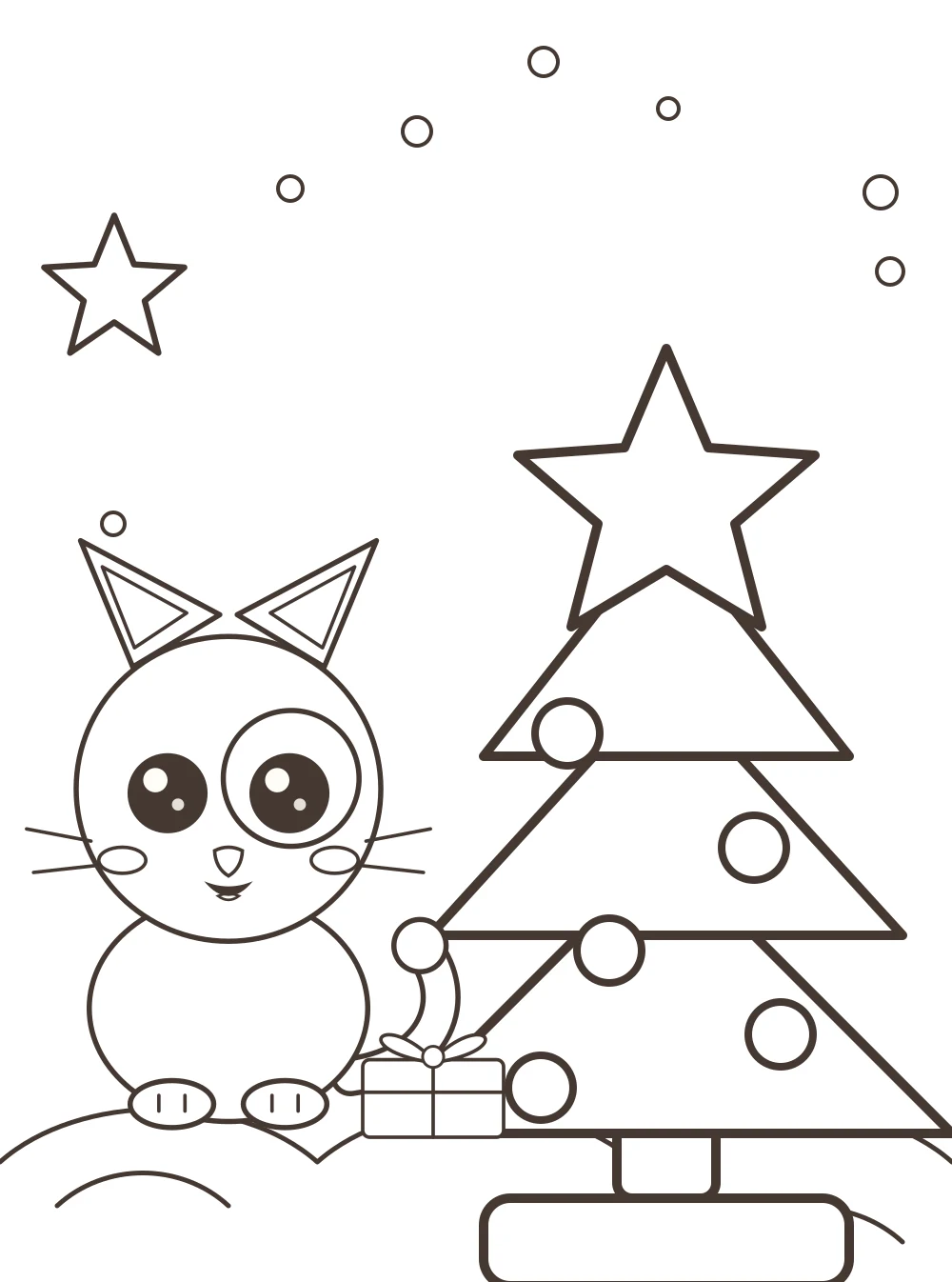 cat and christmas tree Christmas colouring page