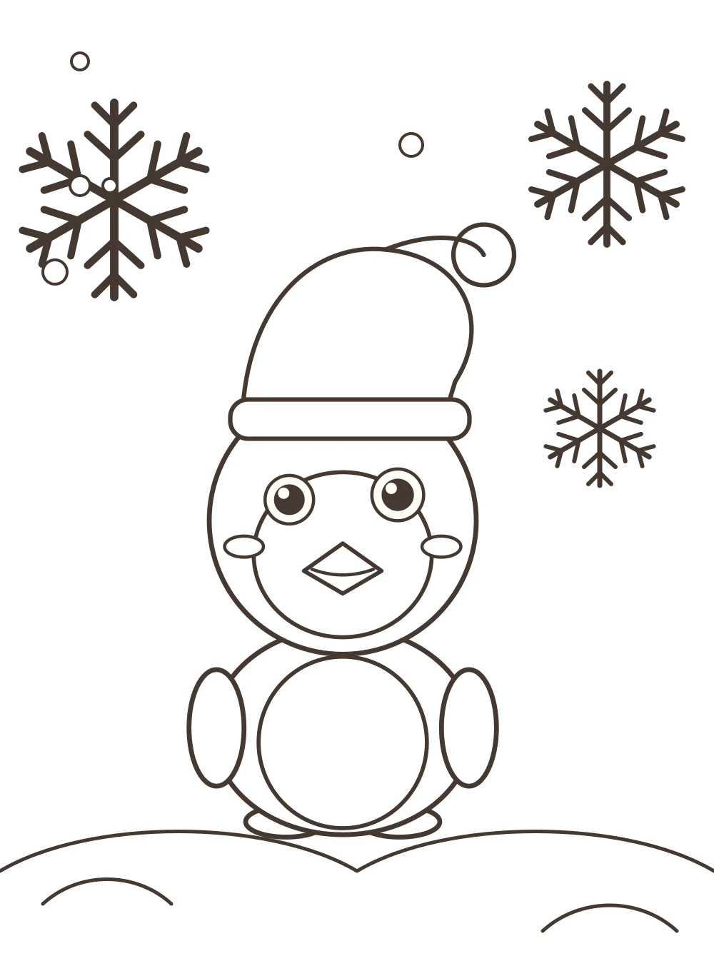penguin in a santa hat Christmas colouring page