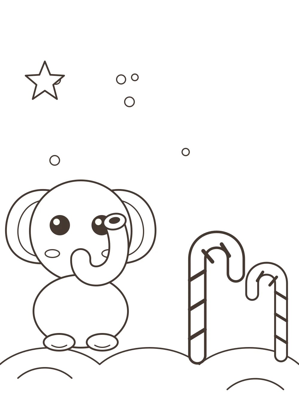 elephant with candy canes Christmas colouring page