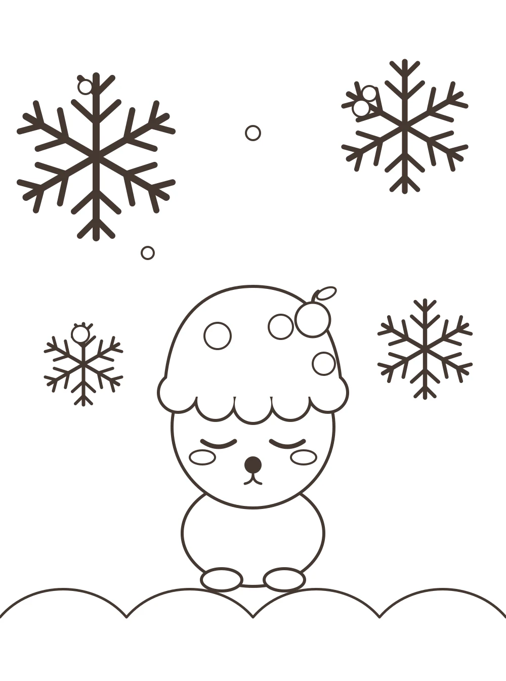 hedgehog and snowflakes Christmas colouring page