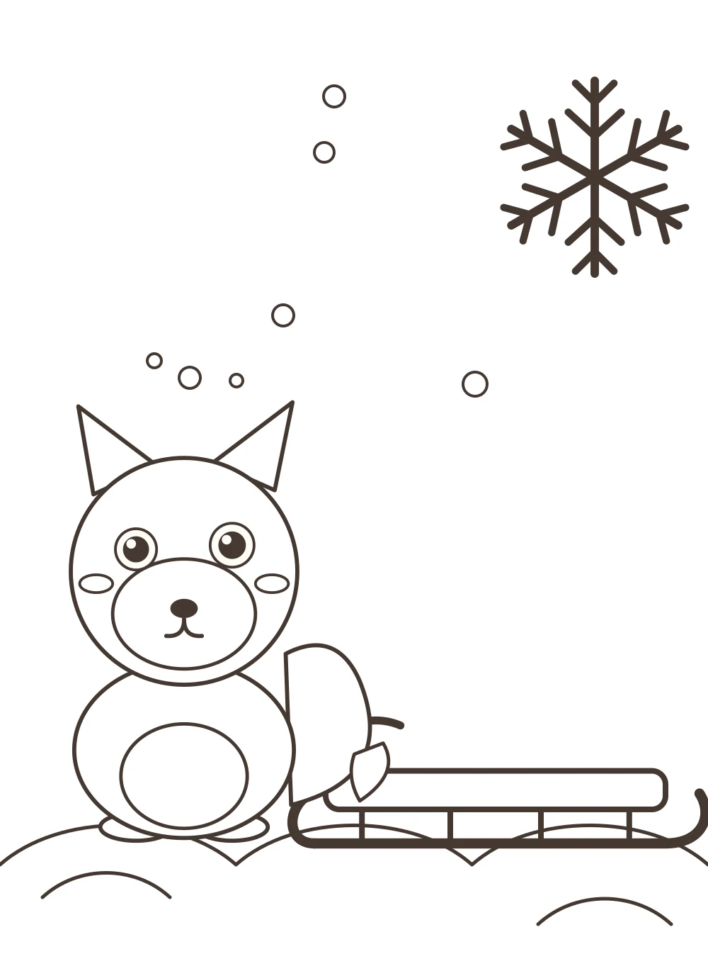 fox with a sled Christmas colouring page