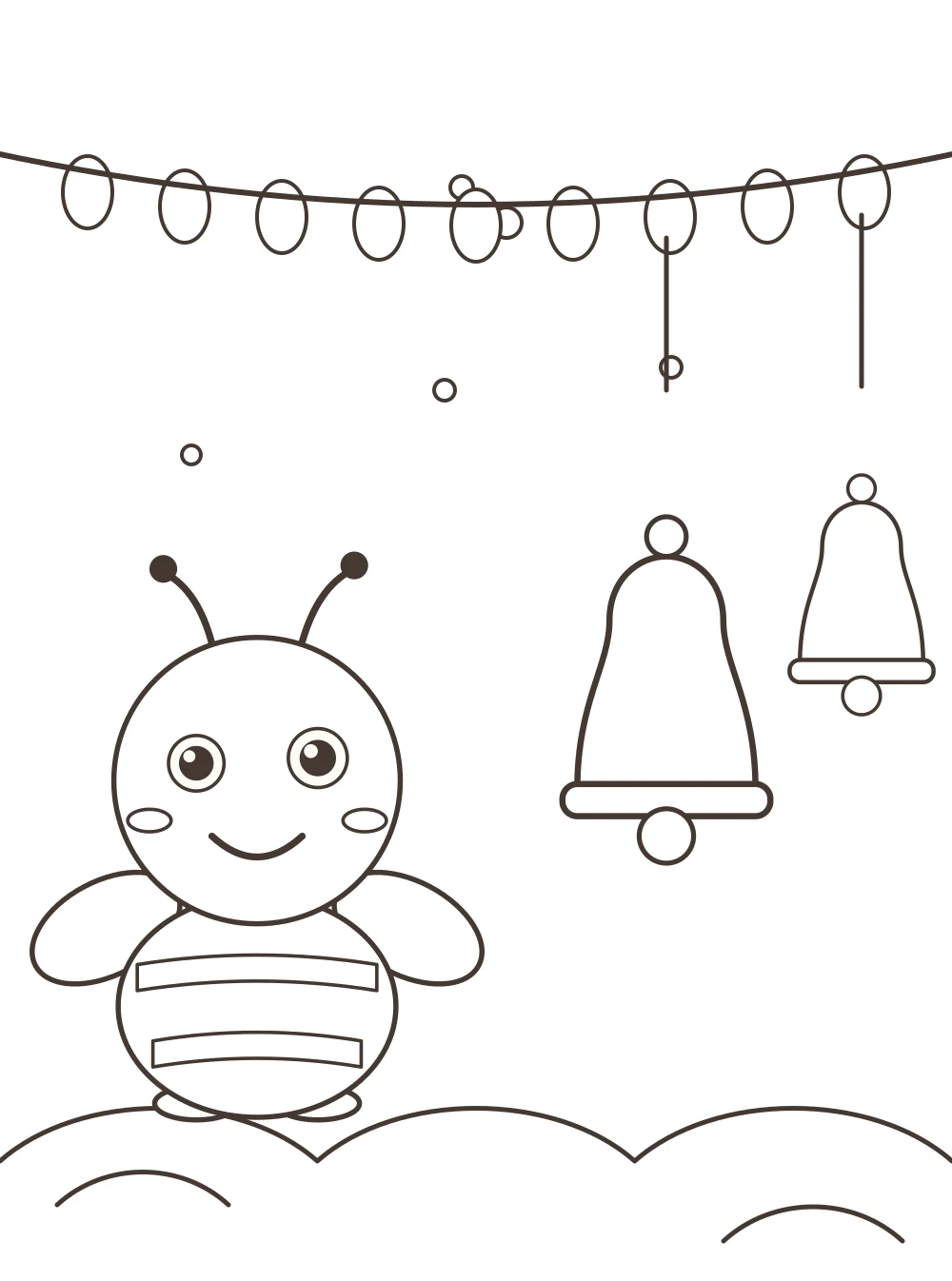 bee and christmas bells Christmas colouring page