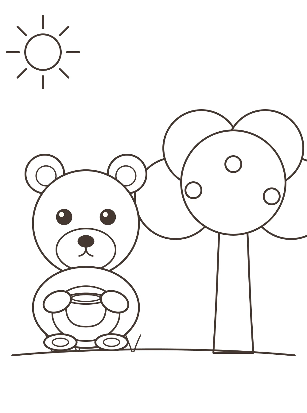 bear and apple tree colouring page