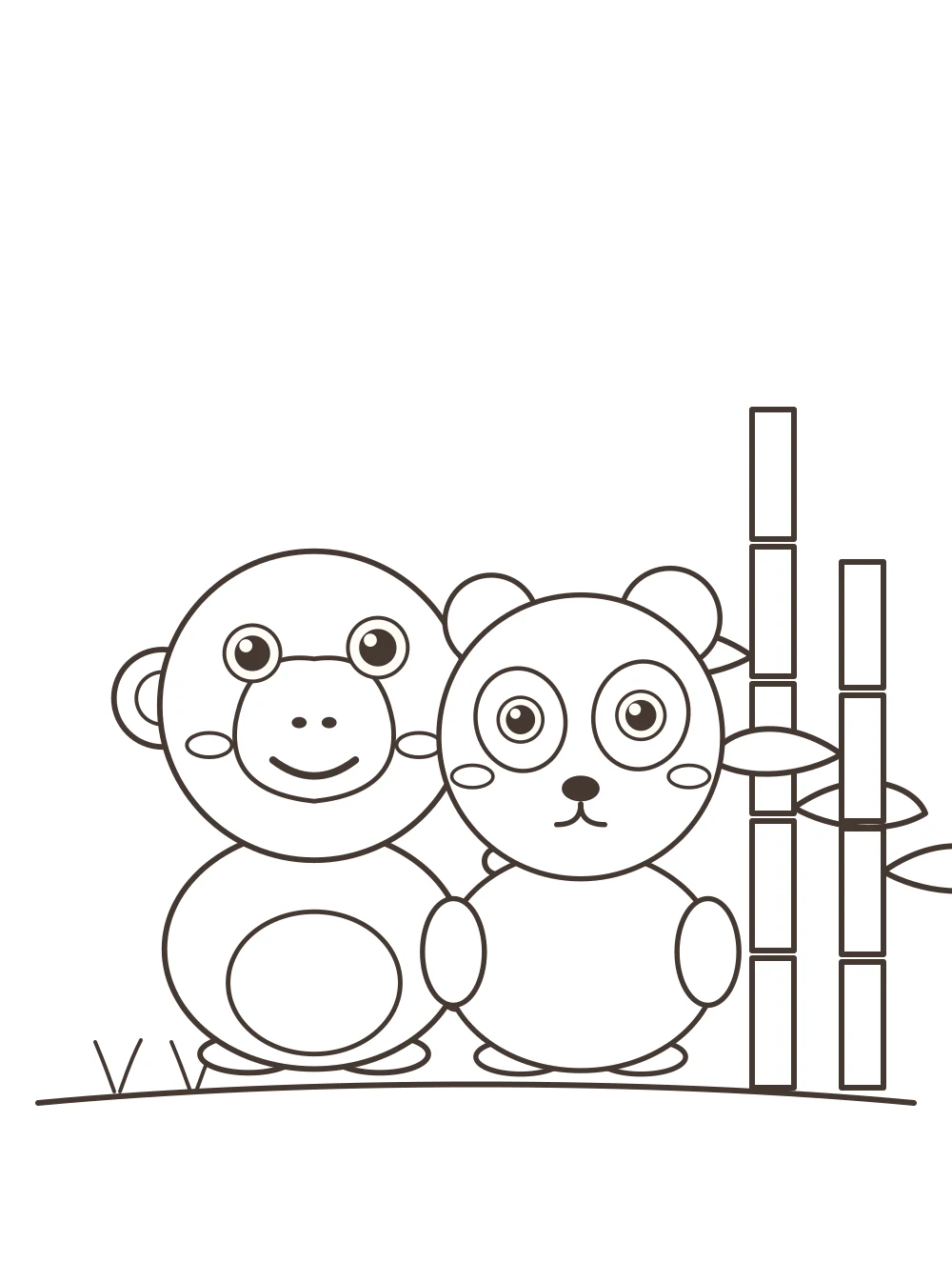 monkey and panda colouring page