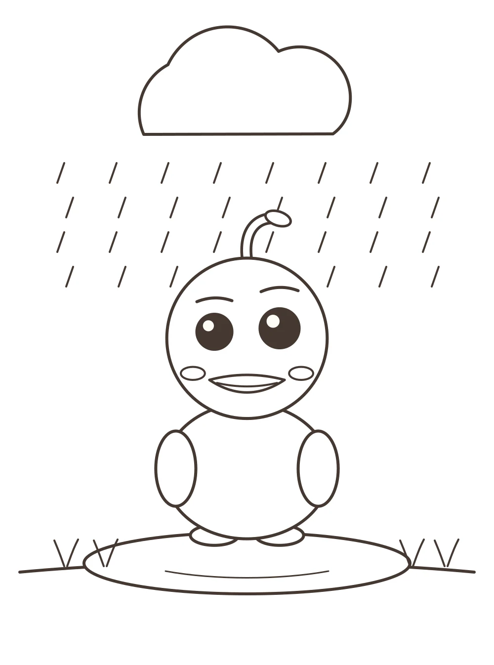 duck in the rain colouring page