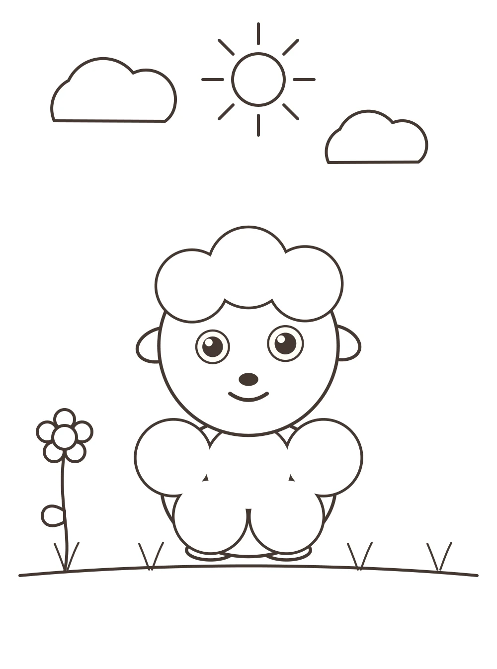 sheep and clouds colouring page