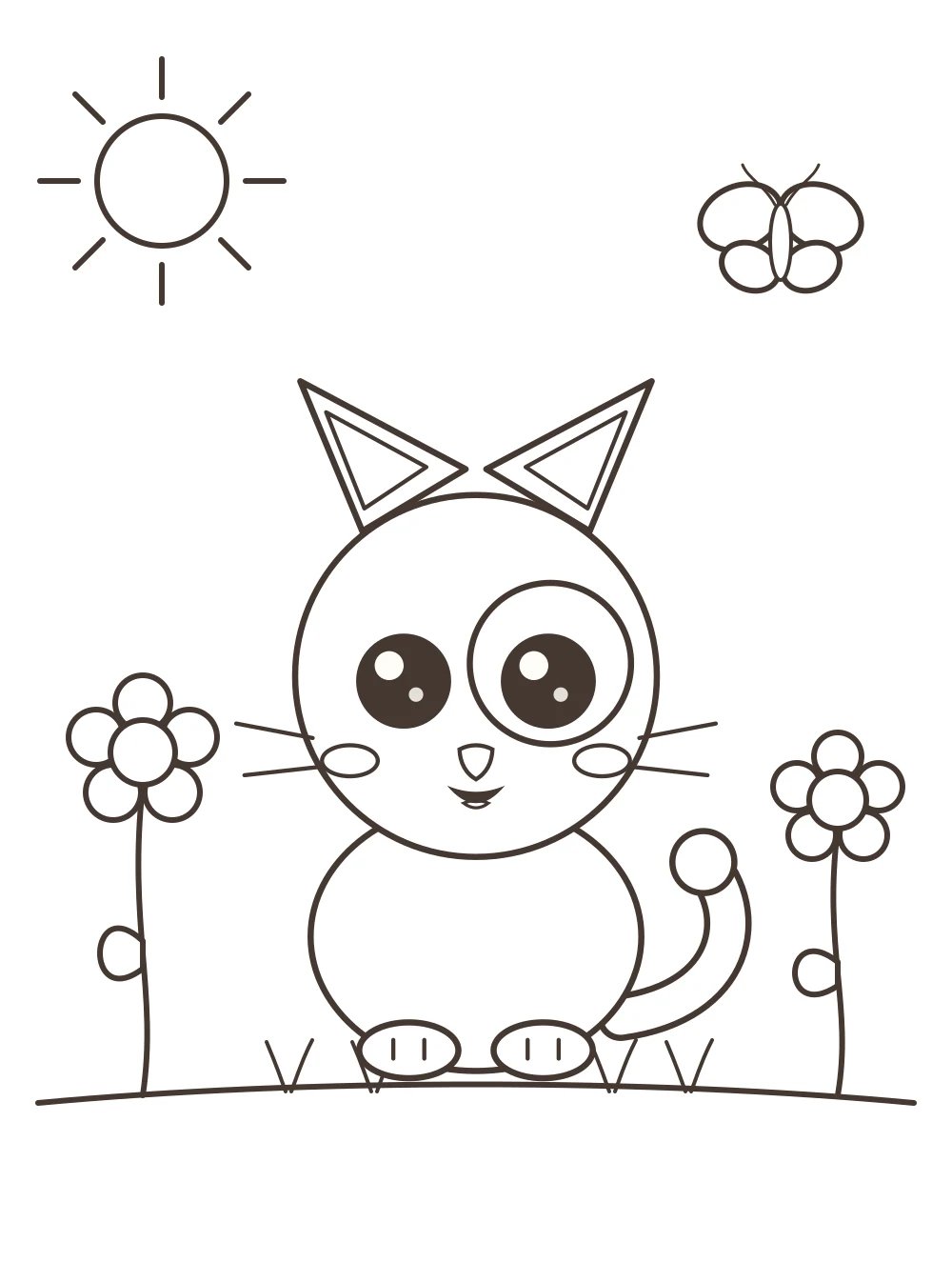 cat in a garden colouring page