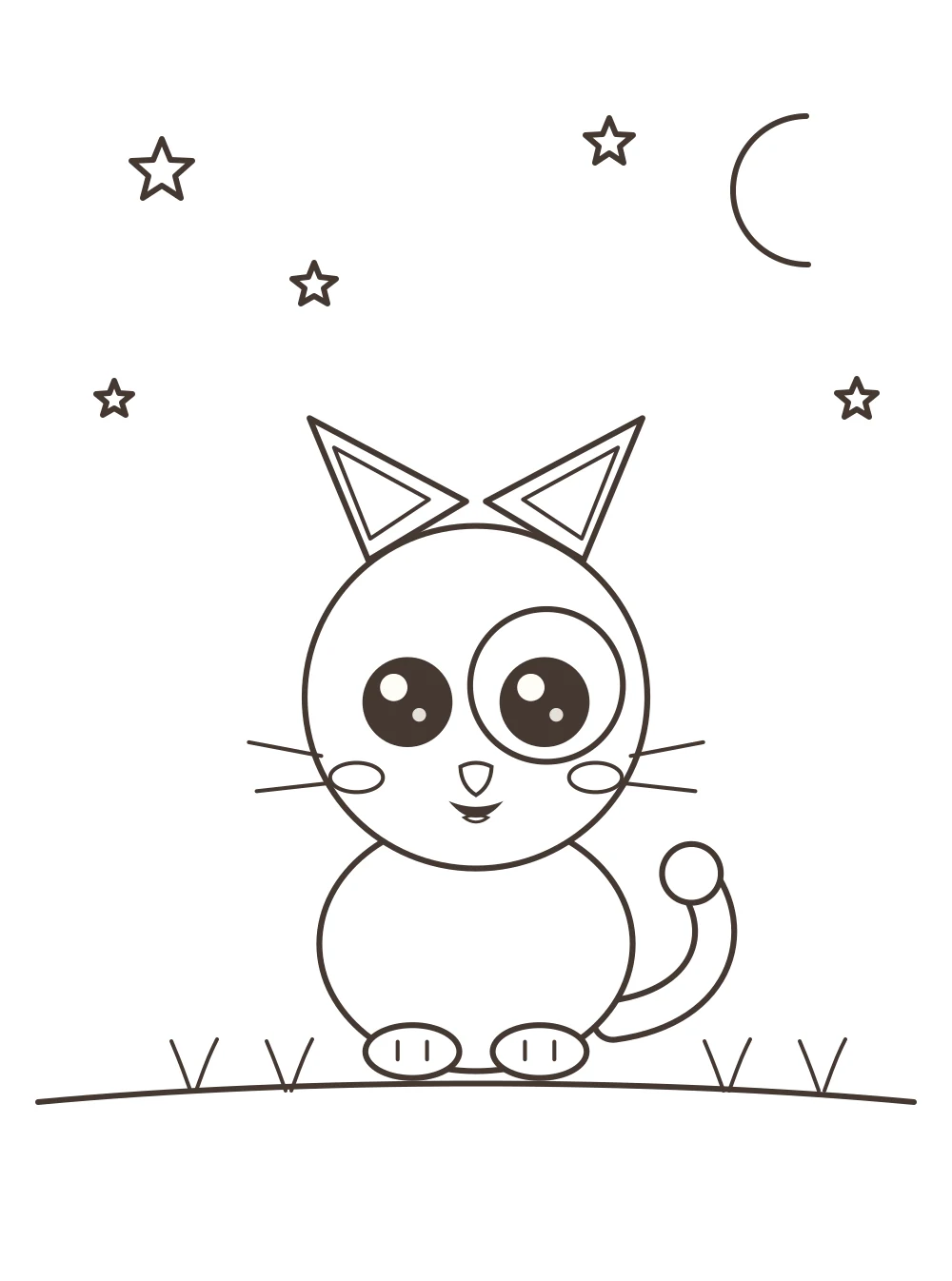 cat at night colouring page