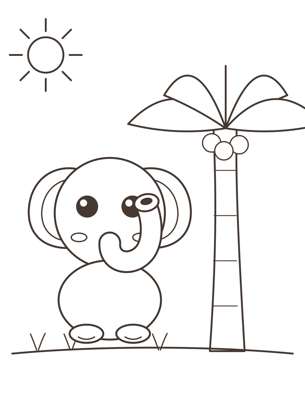 elephant and palm tree colouring page