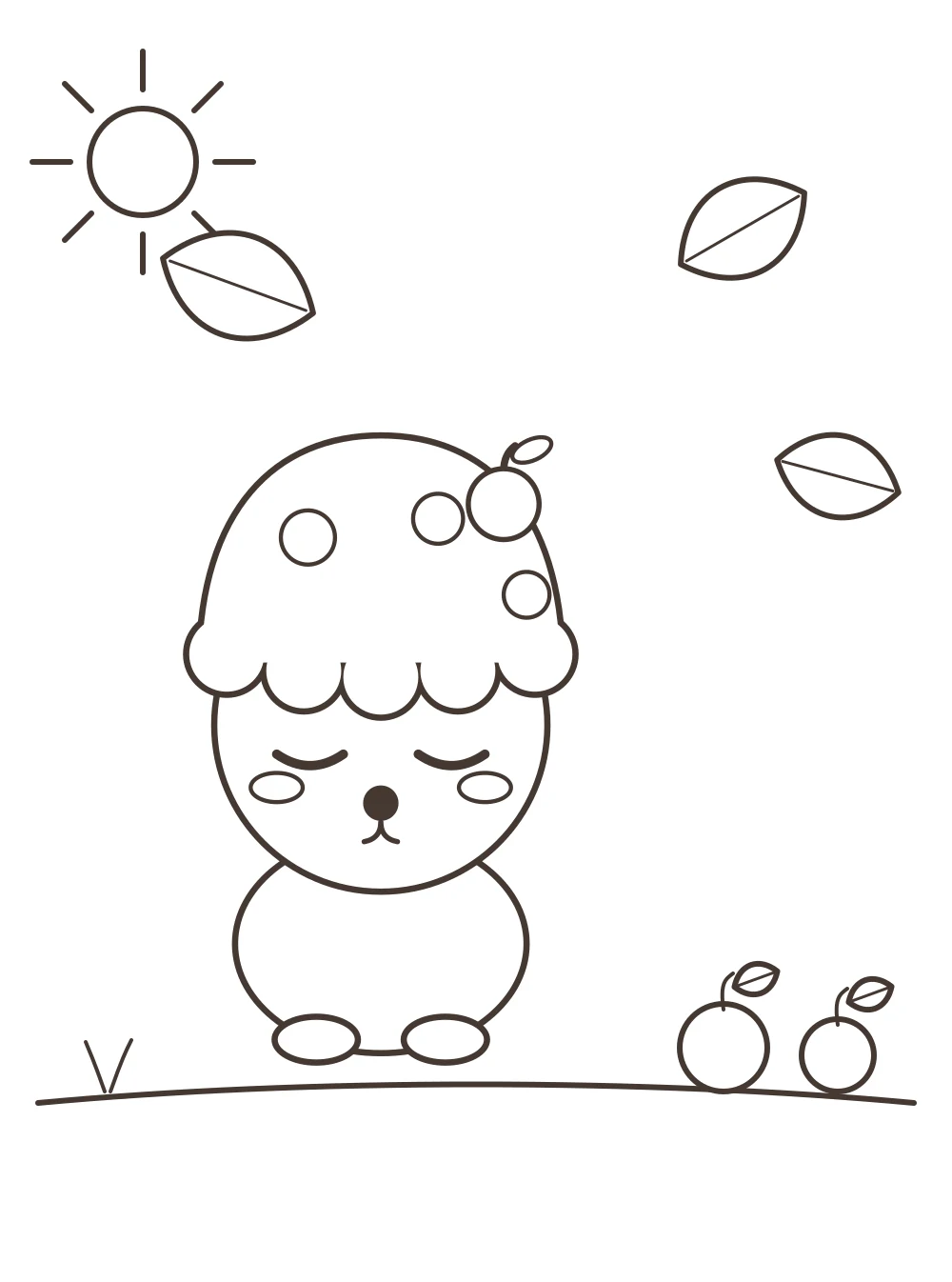 hedgehog with apples colouring page