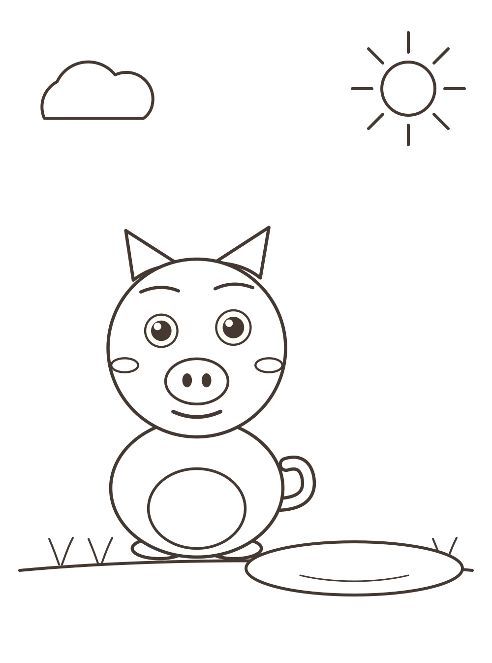 pig and a puddle colouring page