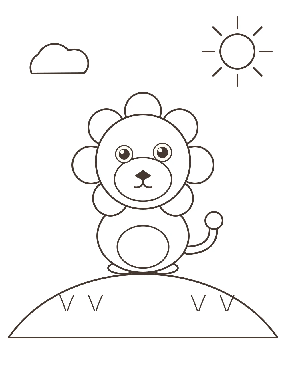 lion on a hill colouring page