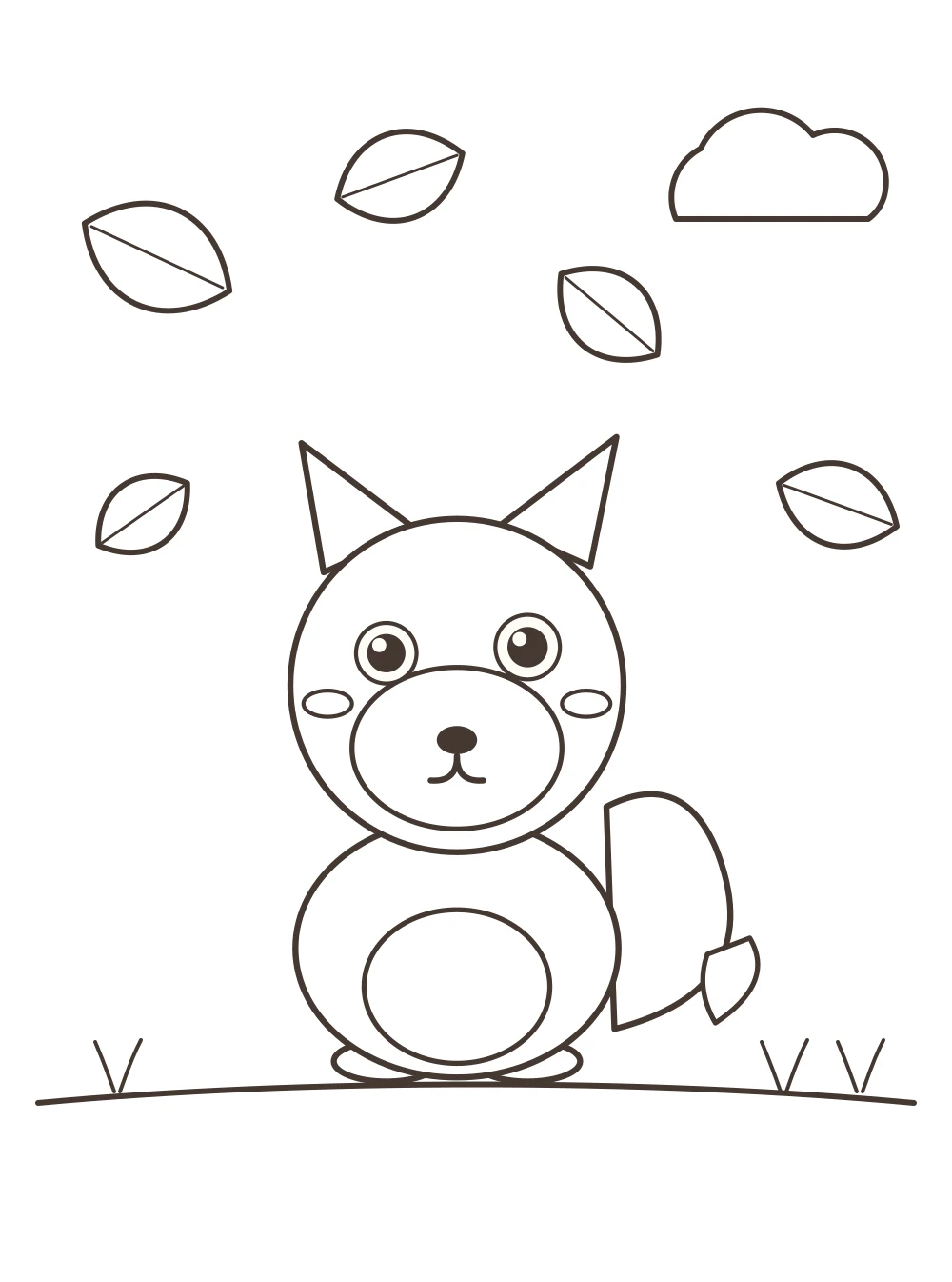 fox in autumn leaves colouring page