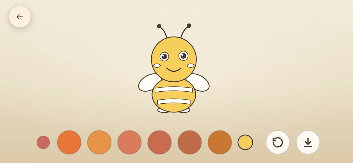 A bee coloured yellow with a row of warm colours underneath