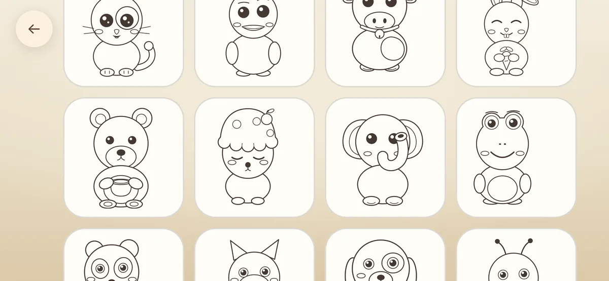 A grid of outline drawings of animals waiting to be coloured