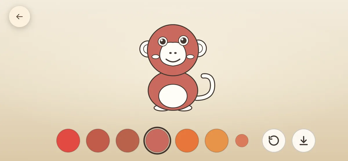 A monkey outline filled with warm red, with the colour palette below