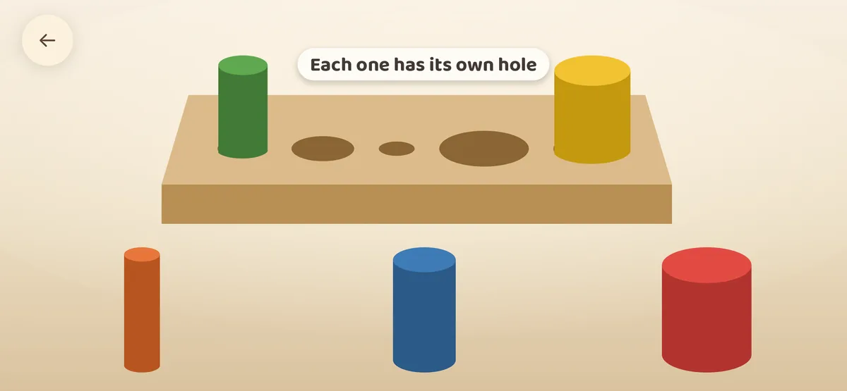 Cylinders — A Montessori classic: five cylinders, five sockets, a new arrangement every round.