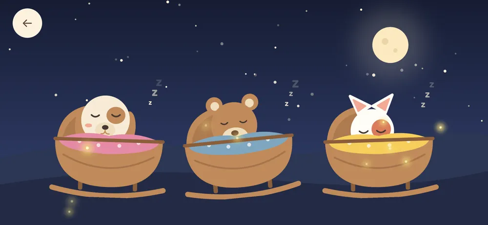 Three friends asleep in rocking cradles under a full moon
