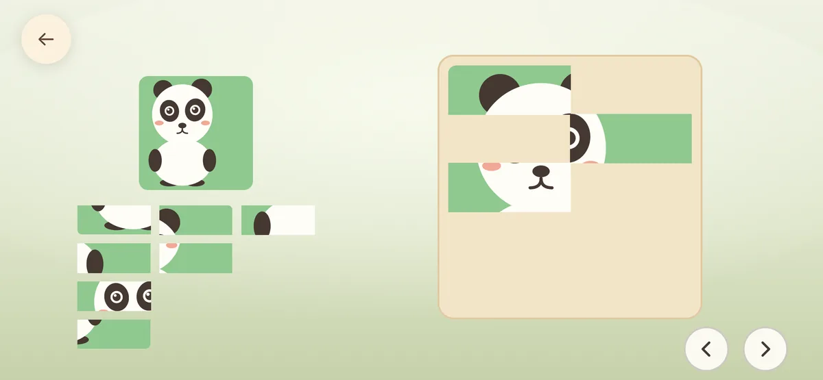 A panda picture cut into long strips being slotted into place