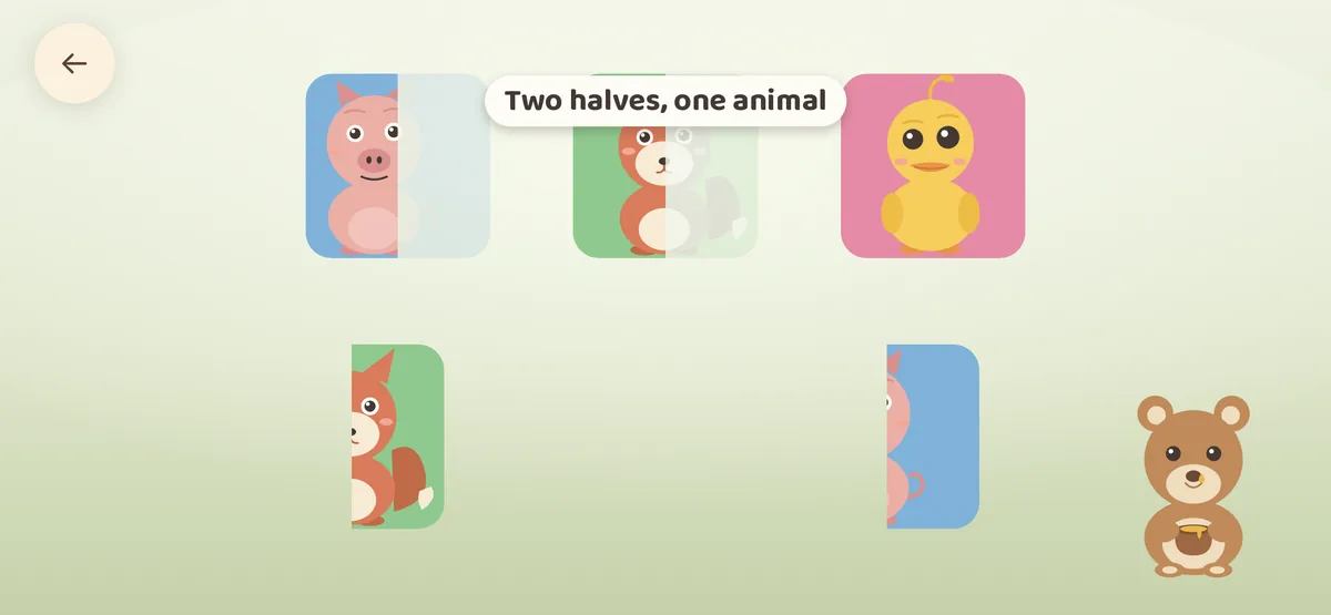 Puzzles — Join two halves together and watch an animal appear.