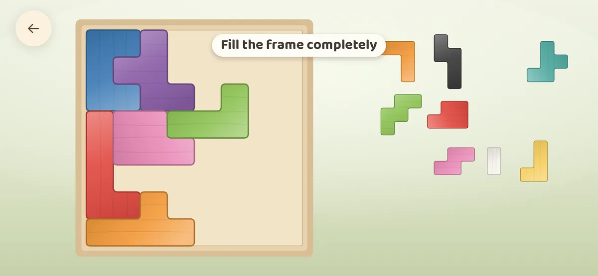 Wooden Blocks — Four levels of a frame to fill completely, from four pieces up to fourteen.