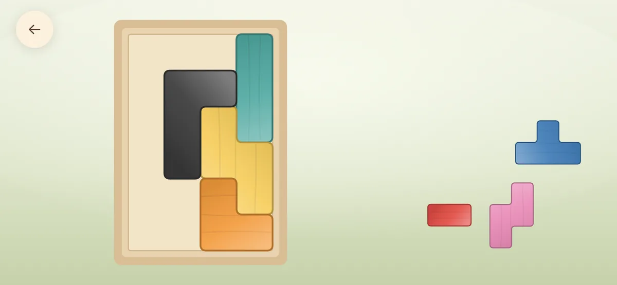 A frame partly filled, with a gap on the left and three pieces beside it